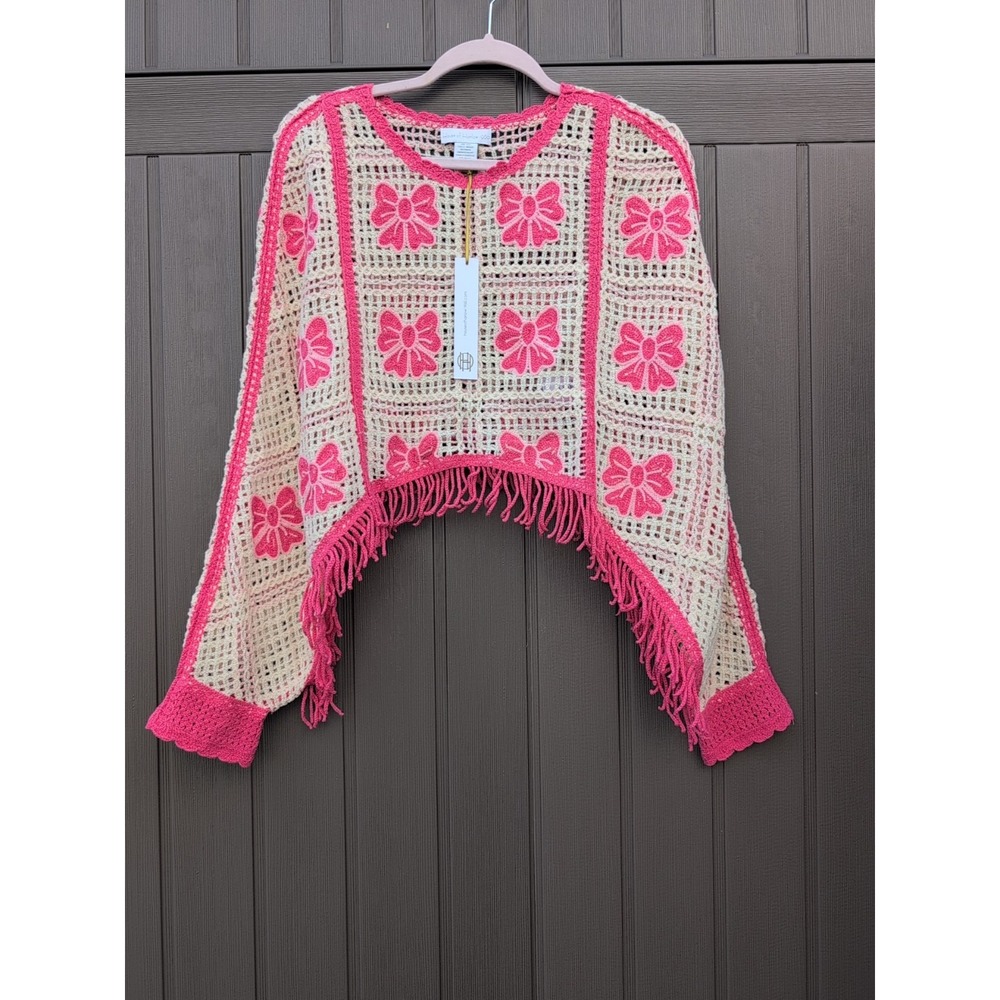 House Of Harlow 1960‎ Crochet Flower Fringe Pullover Sweater Top One Size New